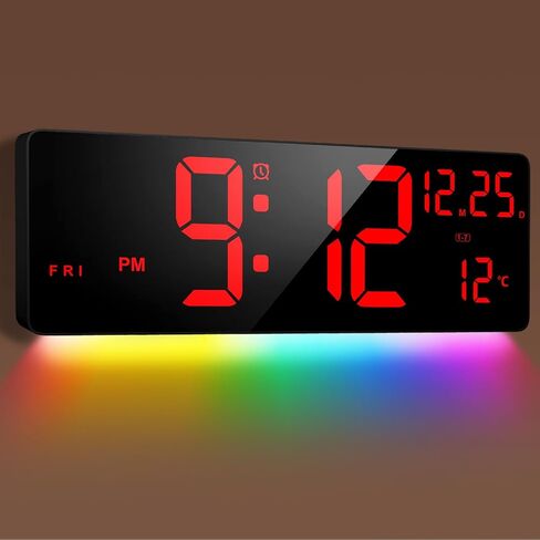 [ترقية] ساعة حائط رقمية كبيرة مقاس 16.5 بوصة مع أضواء ليلية RGB، ساعة حائط رقمية ذات خاصية التعتيم التلقائي وشاشة كبيرة مع جهاز تحكم عن بعد، والتاريخ، ودرجة الحرارة الداخلية، والتوقيت الصيفي، وساعة رقمية واضحة للقراءة، وشاشة عرض كبيرة in Saudi Arabia