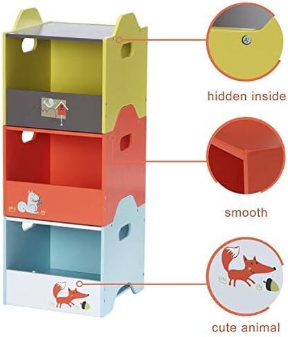 لابيبي - صناديق تخزين، صندوق مكعبات تخزين خشبية للألعاب، منظم تخزين وتخزين لعب الأطفال للأعمار من 1-5 سنوات، 3 صناديق تخزين مكعبة مفيدة وقابلة للتكديس، حاوية صندوق ألعاب كهدية عيد ميلاد - ثعلب in Kuwait