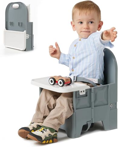 Portable Baby Booster Seat for Kitchen Chair, BABELIO Easy Folding Baby Dining Chair with Adjustable Tray, Travel Booster Baby Chair for Indoor and Outdoor, Suited for Babies Aged 6-36 Months in Saudi Arabia
