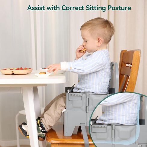 Portable Baby Booster Seat for Kitchen Chair, BABELIO Easy Folding Baby Dining Chair with Adjustable Tray, Travel Booster Baby Chair for Indoor and Outdoor, Suited for Babies Aged 6-36 Months in Saudi Arabia