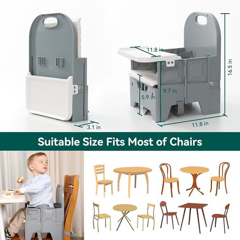 Portable Baby Booster Seat for Kitchen Chair, BABELIO Easy Folding Baby Dining Chair with Adjustable Tray, Travel Booster Baby Chair for Indoor and Outdoor, Suited for Babies Aged 6-36 Months in Saudi Arabia