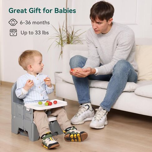 Portable Baby Booster Seat for Kitchen Chair, BABELIO Easy Folding Baby Dining Chair with Adjustable Tray, Travel Booster Baby Chair for Indoor and Outdoor, Suited for Babies Aged 6-36 Months in Saudi Arabia