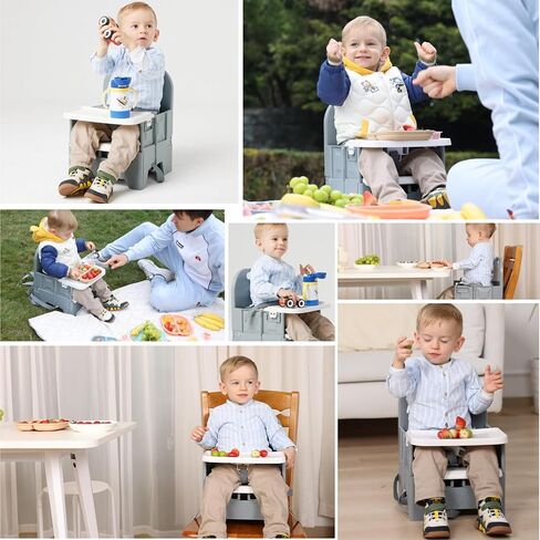 Portable Baby Booster Seat for Kitchen Chair, BABELIO Easy Folding Baby Dining Chair with Adjustable Tray, Travel Booster Baby Chair for Indoor and Outdoor, Suited for Babies Aged 6-36 Months in Saudi Arabia