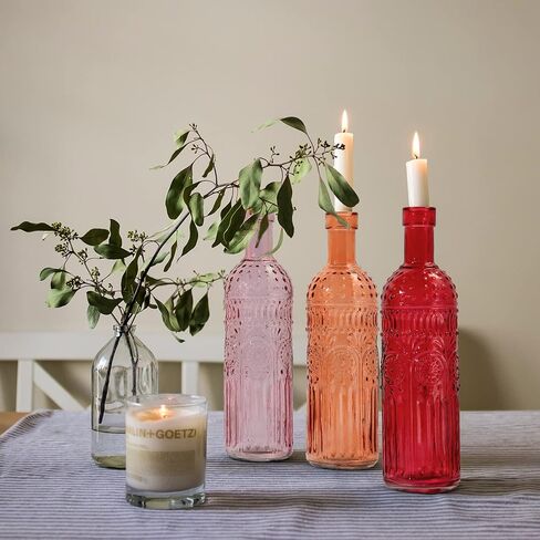 Vintage Vase Decorative Glass Vases, Embossed Colored Glass Bottles,Large Wine Bottle Size,Set of 3 with Cork Lid-Flower Bud Vases, Garden Decor, Suncatchers,Bottle Trees(Warm) in Saudi Arabia