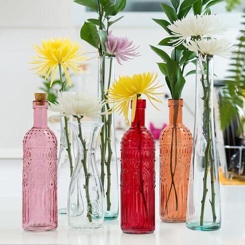 Vintage Vase Decorative Glass Vases, Embossed Colored Glass Bottles,Large Wine Bottle Size,Set of 3 with Cork Lid-Flower Bud Vases, Garden Decor, Suncatchers,Bottle Trees(Warm) in Saudi Arabia