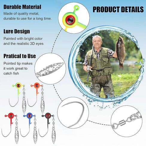 مجموعة رؤوس تهزهز الكرابي، خطاف صيد السمك، رأس تهزهز مع كرة عين، 1/16 أونصة، خطاف تهزهز مع شفرة دوارة، معالجة الصيد في الهواء الطلق لصيد الأسماك في المياه المالحة والمياه العذبة in Saudi Arabia