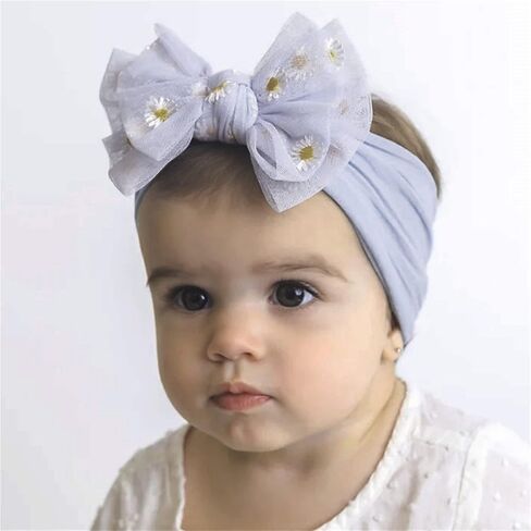 Baby Daisies flowers Headbands Infant Baby Girls Floral Bow Hairband Headwear Head Bands.(FD70) (Blue) in Saudi Arabia