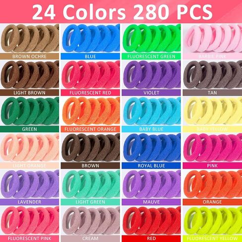 ربطات شعر للأطفال الصغار، 292 قطعة من ربطات شعر على شكل ذيل حصان للفتيات والأطفال، أربطة شعر مرنة مع صندوق منظم (24 لونًا) in Kuwait
