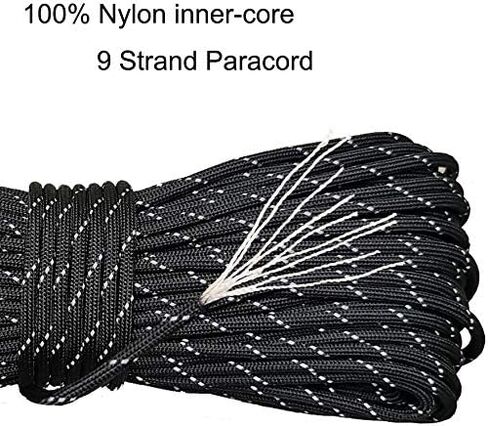 حبل باراكورد/مظلة 550 رطل من Woltechz - 100 قدم 100% نايلون Mil-Spec النوع III حبل باراكورد 10 حبلا رائع للأساور والأسهم التكتيكية للبقاء على قيد الحياة والتخييم والمشي لمسافات طويلة، وربطات عنق (أسود) in Kuwait