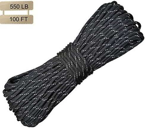حبل باراكورد/مظلة 550 رطل من Woltechz - 100 قدم 100% نايلون Mil-Spec النوع III حبل باراكورد 10 حبلا رائع للأساور والأسهم التكتيكية للبقاء على قيد الحياة والتخييم والمشي لمسافات طويلة، وربطات عنق (أسود) in Kuwait