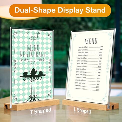 MaxGear Acrylic Sign Holder 8.5 x 11, Clear Table Display Stand with Wooden Base, LShape/T Shape Menu Flyer Holder Stand Heavy Duty Detachable Base Sign Frame for Stores, Restaurants, Hotels 3 Pack in Kuwait