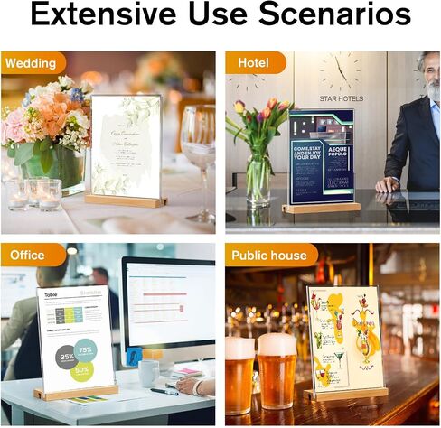 MaxGear Acrylic Sign Holder 8.5 x 11, Clear Table Display Stand with Wooden Base, LShape/T Shape Menu Flyer Holder Stand Heavy Duty Detachable Base Sign Frame for Stores, Restaurants, Hotels 3 Pack in Kuwait