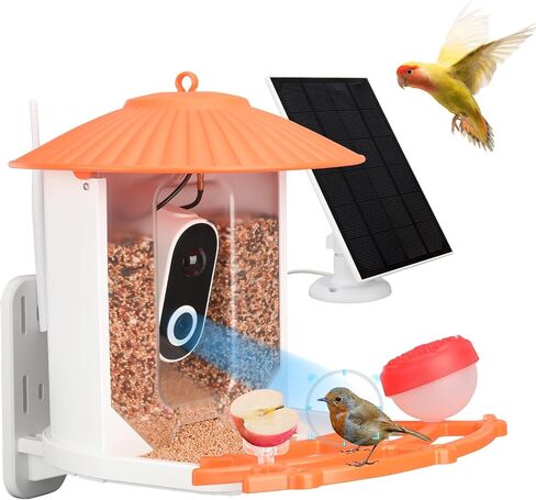 وحدة تغذية الطيور الذكية مع الكاميرا، وحدة تغذية الطيور الطنانة للفيديو اللاسلكي بدقة 1080 بكسل عالية الدقة في الهواء الطلق تعمل بالطاقة الشمسية، كاميرا AI التقاط تلقائي وتحديد أنواع الطيور، التحكم في تطبيق واي فاي 2.4 جيجا، هدايا مثالية لمحبي الطيور in Kuwait