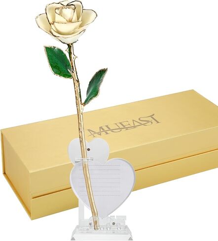 MUEAST 24K Gold Rose Birthday Mother's Day Valentine's Day for Mom Daughter Wife Girlfriend Sister Gold Dipped Rose Gifts (Black Rose with Stand) in Kuwait