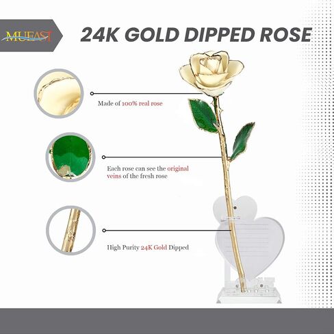 MUEAST 24K Gold Rose Birthday Mother's Day Valentine's Day for Mom Daughter Wife Girlfriend Sister Gold Dipped Rose Gifts (Black Rose with Stand) in Kuwait
