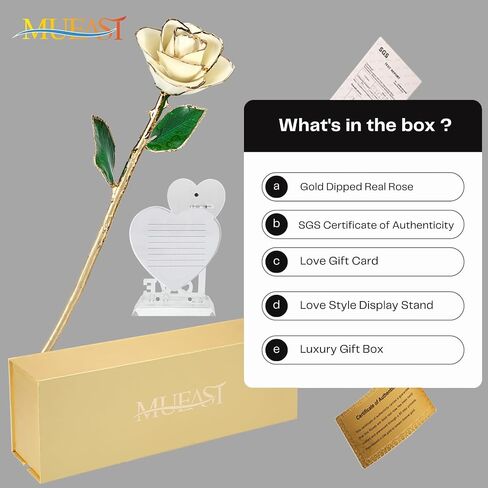 MUEAST 24K Gold Rose Birthday Mother's Day Valentine's Day for Mom Daughter Wife Girlfriend Sister Gold Dipped Rose Gifts (Black Rose with Stand) in Kuwait