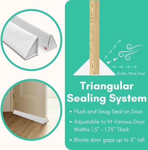 سدادة باب مثلثة من شركة أبسولوت ليفينج - (محدثة) مريحة ومتدفقة - تحجب الرياح والضوء والغبار - مانع مسودة باب قابل للتعديل - بطول 2 بوصة تحت واقي مسودة الباب (35.5 بوصة قابل للقص) - أبيض in Kuwait