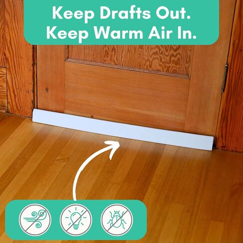 سدادة باب مثلثة من شركة أبسولوت ليفينج - (محدثة) مريحة ومتدفقة - تحجب الرياح والضوء والغبار - مانع مسودة باب قابل للتعديل - بطول 2 بوصة تحت واقي مسودة الباب (35.5 بوصة قابل للقص) - أبيض in Kuwait