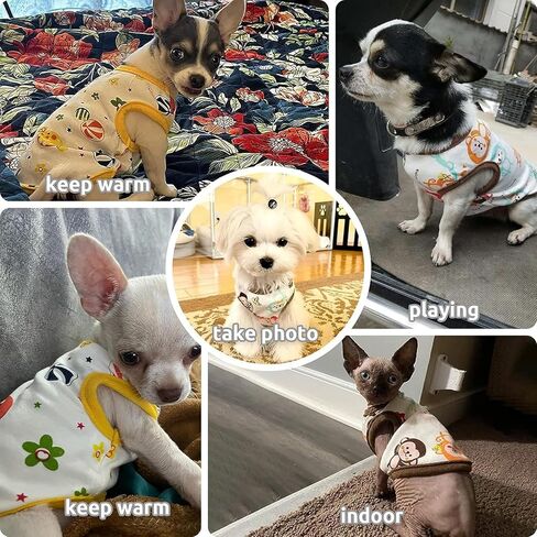 4 قطع من قمصان الكلاب للكلاب الصغيرة والقطط، قمصان قطنية مطبوعة برسوم كارتونية بدون أكمام، ملابس تشيهواهوا يوركي، ملابس شيه تزو للكلاب، دوجي هريرة، مقاس XL in Kuwait