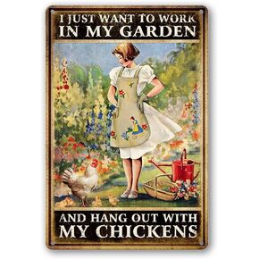 Chicken Signs For Coop Funny Garden Metal Tin Sign Vintage Chicken Sign Decor Farm Signs Outdoor Metal Gardening Girl Poster Tin Sign I Just Want To Work In My Garden And Hang Out With My Chickens in Kuwait