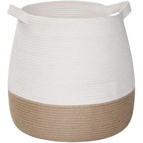 سلة كبيرة من الحبال القطنية من BSMstone مقاس 17.7 بوصة × 15.7 بوصة × 13.8 بوصة، سلة غسيل للأطفال منسوجة، سلة ألعاب مع سلال تخزين بمقبض لللحاف والوسائد واللحاف وصناديق الألعاب (أبيض + جملي) in Kuwait