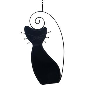 EPOGIFTS Gray Cat Lovers Gifts Stained Glass Window Hanging,Grey Cat Stained Glass Suncatcher for Window Cat Decor,Funny Cute Cat Themed Giftd for Women Mom Girls