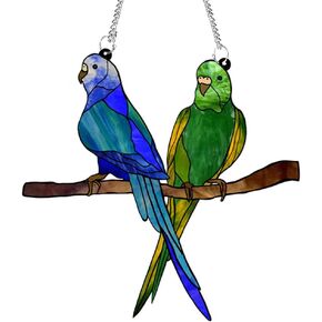 MATIHAY Parrot Acrylic Window Hangings, Blue and Green Two Parrots on Branch Birds Ornament Gifts for Parrot Lovers in Kuwait