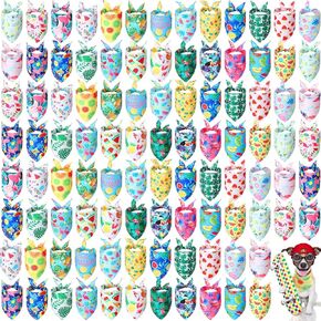 Chunful 100 Pcs Summer Theme Dog Bandanas Bulk Hawaiian Dog Bandanas Bib Triangle Dog Scarf Dog Kerchief Set Dog Bandanas with Fruit Leaf Flamingo Pattern for Summer Pet Costume Accessories Decoration in Saudi Arabia