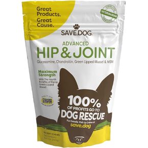 SAVE.DOG Chewable Hip and Joint Supplement for Dogs - with Glucosamine for Dogs Joint Pain Relief - Chondroitin MSM and Green Lipped Mussels for Dogs - Dog Supplement with a Cause (60 Chews) in Saudi Arabia