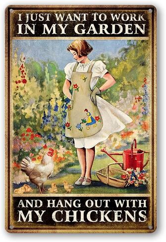 Chicken Signs For Coop Funny Garden Metal Tin Sign Vintage Chicken Sign Decor Farm Signs Outdoor Metal Gardening Girl Poster Tin Sign I Just Want To Work In My Garden And Hang Out With My Chickens in Kuwait