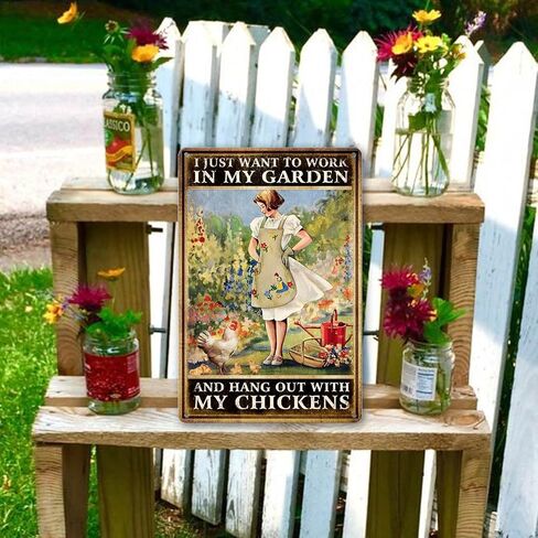 Chicken Signs For Coop Funny Garden Metal Tin Sign Vintage Chicken Sign Decor Farm Signs Outdoor Metal Gardening Girl Poster Tin Sign I Just Want To Work In My Garden And Hang Out With My Chickens in Kuwait
