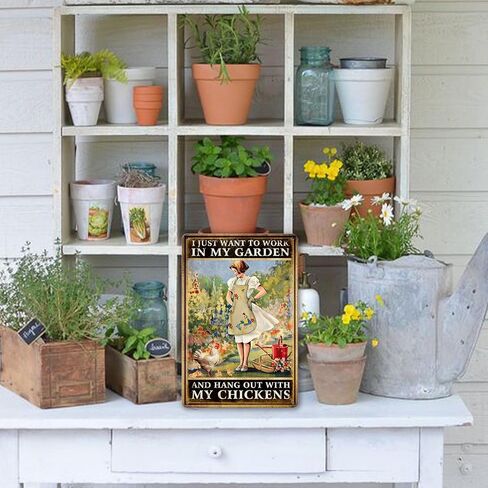 Chicken Signs For Coop Funny Garden Metal Tin Sign Vintage Chicken Sign Decor Farm Signs Outdoor Metal Gardening Girl Poster Tin Sign I Just Want To Work In My Garden And Hang Out With My Chickens in Kuwait