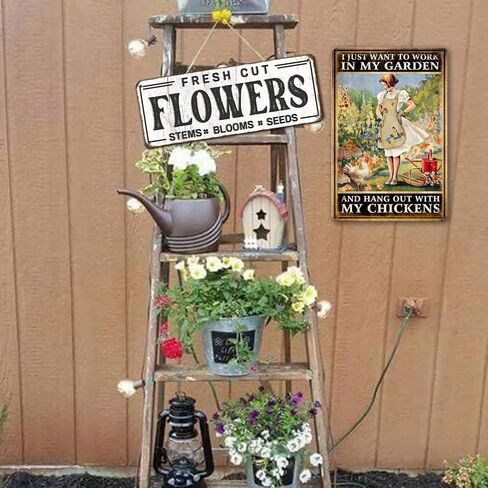 Chicken Signs For Coop Funny Garden Metal Tin Sign Vintage Chicken Sign Decor Farm Signs Outdoor Metal Gardening Girl Poster Tin Sign I Just Want To Work In My Garden And Hang Out With My Chickens in Kuwait