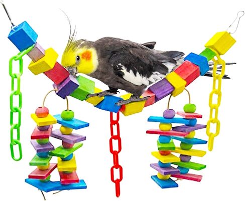 SunGrow Parrot Toy, 19" x 7.5", Colorful Wooden Beads and Metal Chain Link Hanger, Multicolored, 1 Pc per Pack in Saudi Arabia