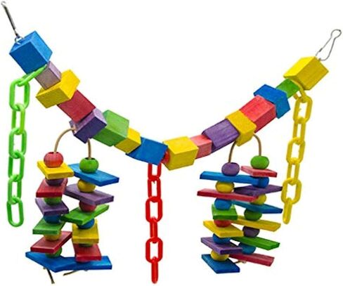 SunGrow Parrot Toy, 19" x 7.5", Colorful Wooden Beads and Metal Chain Link Hanger, Multicolored, 1 Pc per Pack in Saudi Arabia