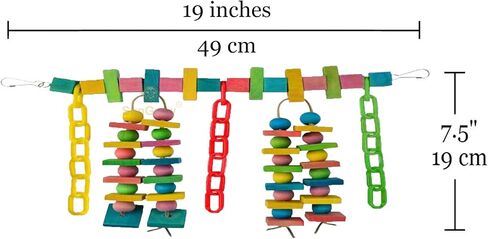 SunGrow Parrot Toy, 19" x 7.5", Colorful Wooden Beads and Metal Chain Link Hanger, Multicolored, 1 Pc per Pack in Saudi Arabia