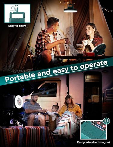 مراوح التخييم للخيام، أساسيات معدات التخييم للمشي لمسافات طويلة، مروحة تعمل بالبطارية للتخييم، قابلة لإعادة الشحن USB مع مغناطيسي وخطاف، 𝟐-𝟏 مروحة خيمة تخييم LED وإضاءة لتعليق مروحة تعمل بالبطارية in Kuwait