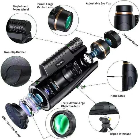تلسكوب احادي العين HD 12×50 مع محول هاتف ذكي من هابيلاستي مع حامل ثلاثي مطور عالي الطاقة مع رؤية واضحة منخفضة الاضاءة للبالغين، منشور FMC BAK4، معدات لمشاهدة الطيور in Kuwait