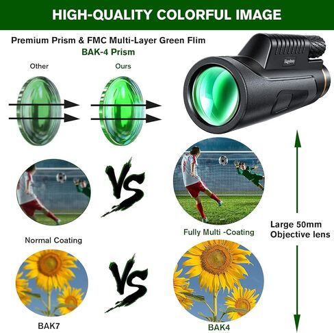 تلسكوب احادي العين HD 12×50 مع محول هاتف ذكي من هابيلاستي مع حامل ثلاثي مطور عالي الطاقة مع رؤية واضحة منخفضة الاضاءة للبالغين، منشور FMC BAK4، معدات لمشاهدة الطيور in Kuwait