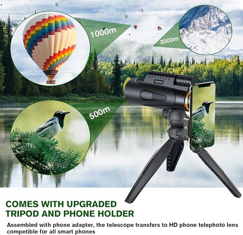 تلسكوب احادي العين HD 12×50 مع محول هاتف ذكي من هابيلاستي مع حامل ثلاثي مطور عالي الطاقة مع رؤية واضحة منخفضة الاضاءة للبالغين، منشور FMC BAK4، معدات لمشاهدة الطيور in Kuwait