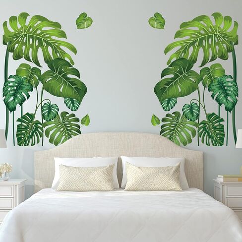 Large Green Tropical Jungle Leaves Wall Decals Palm Tree Leaf Plants Wall Stickers DIY Peel and Stick Removable Monstera murals Leaf Window Stickers for Kids Bedroom Nursery Living Room Decoration in Saudi Arabia