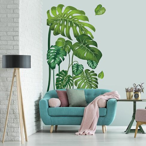 Large Green Tropical Jungle Leaves Wall Decals Palm Tree Leaf Plants Wall Stickers DIY Peel and Stick Removable Monstera murals Leaf Window Stickers for Kids Bedroom Nursery Living Room Decoration in Saudi Arabia