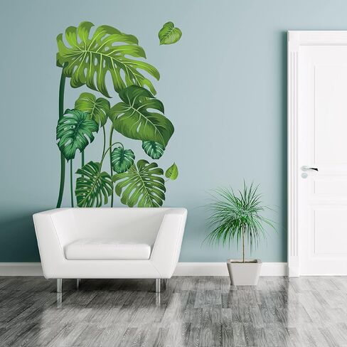 Large Green Tropical Jungle Leaves Wall Decals Palm Tree Leaf Plants Wall Stickers DIY Peel and Stick Removable Monstera murals Leaf Window Stickers for Kids Bedroom Nursery Living Room Decoration in Saudi Arabia