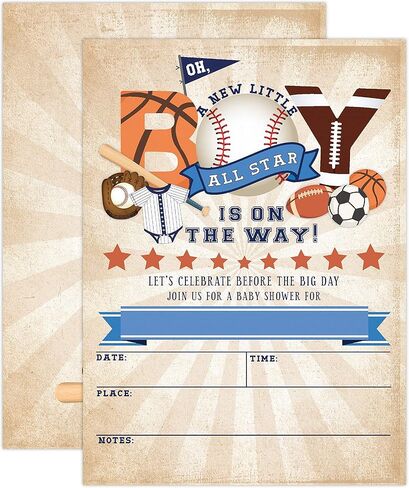 دعوات حفلات استقبال المولود الرياضي من أول ستار، حمام كرة القدم للرضع، حمام كرة السلة للرضع، دعوات حفل استقبال المولود، 20 دعوات ومظاريف ملء in Kuwait