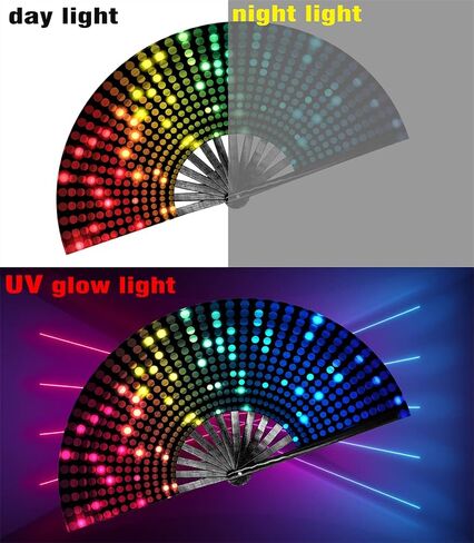 مروحة Leehome UV Glow للنساء/الرجال، مروحة كبيرة من الخيزران مع مروحة محمولة من قماش الخيزران والنايلون، للأداء، والرقص، وحفلات المهرجانات، وEDC، وهدية (UV-AFlower) in Kuwait