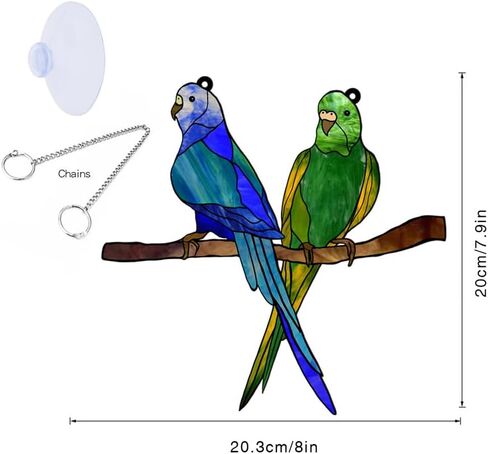 MATIHAY Parrot Acrylic Window Hangings, Blue and Green Two Parrots on Branch Birds Ornament Gifts for Parrot Lovers in Kuwait