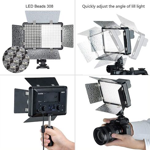 Godox LF308D ضوء واحد محمول عالي السطوع درجة حرارة لون الفلاش 5600k±300k، 1m حوالي 1300Lux، مناسب لحفلات الزفاف، والمقابلات، ومقاطع الفيديو، والتقاط الحياة الساكنة، والتقاط الماكرو in Kuwait