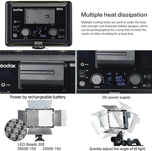 Godox LF308D ضوء واحد محمول عالي السطوع درجة حرارة لون الفلاش 5600k±300k، 1m حوالي 1300Lux، مناسب لحفلات الزفاف، والمقابلات، ومقاطع الفيديو، والتقاط الحياة الساكنة، والتقاط الماكرو in Kuwait