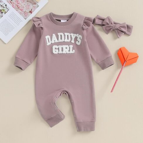 DuAnyozu الوليد طفلة رومبير ملابس Daddys الفتيات طويلة الأكمام قطعة واحدة بذلة نيسيي مع عقال الزي الشتوي in Kuwait