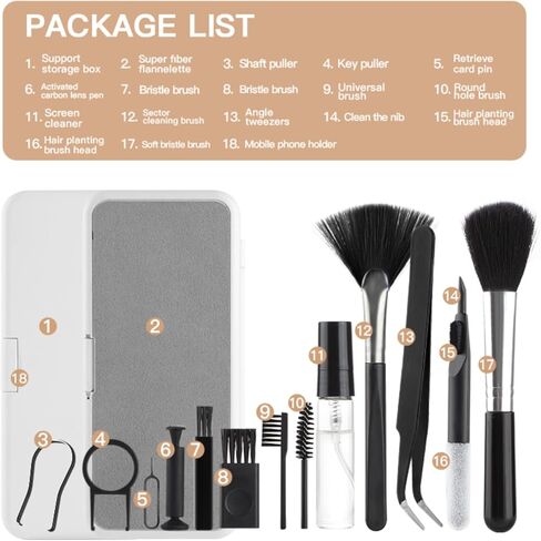 مجموعة تنظيف إلكترونية 18 في 1 من هوفنوغشوين، أدوات تنظيف الكمبيوتر المحمول الاحترافية المحمولة مع فرشاة، مجموعة تنظيف كمبيوتر متعددة الوظائف تصميم مضغوط لسماعات الأذن/الكمبيوتر المحمول/الهاتف/الشاشة/الكاميرا in Kuwait